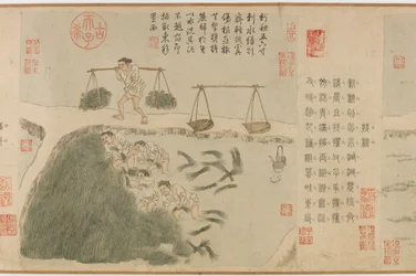Reis pflügen, Yuan-Dynastie (Tinte und Farbe auf Papier)